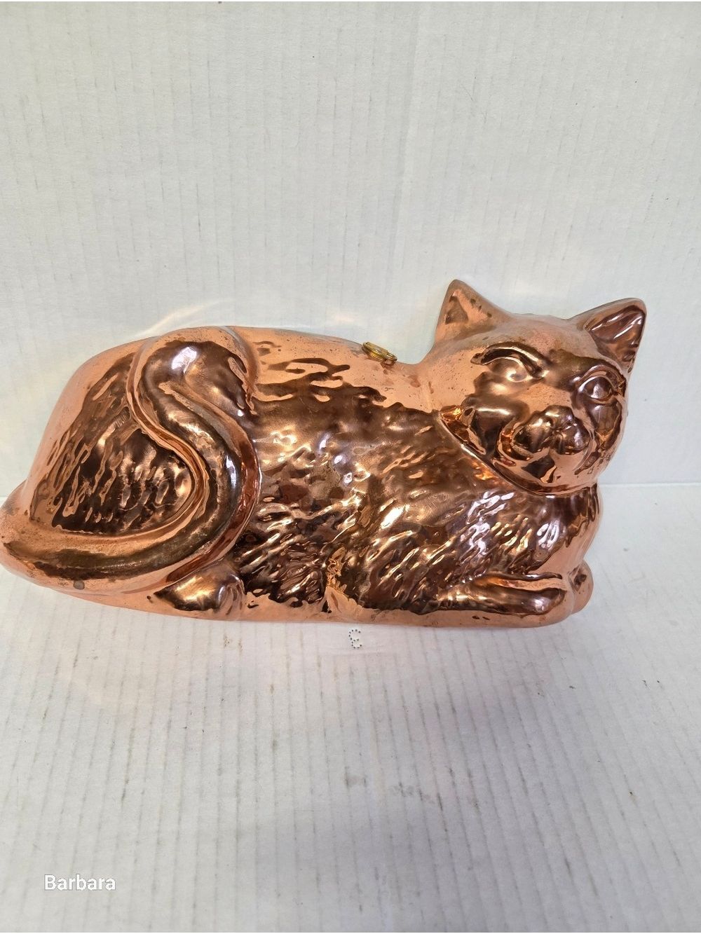 Vintage 70s Copper-Tin Reclining Cat-shaped Mold